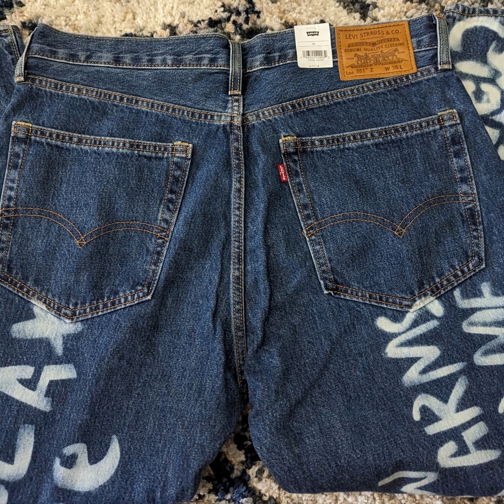 LEVIS PREMIUM: STRAIGHT CROP INDIGO PATTERN JEANS SZ 36 - Picture 3 of 3